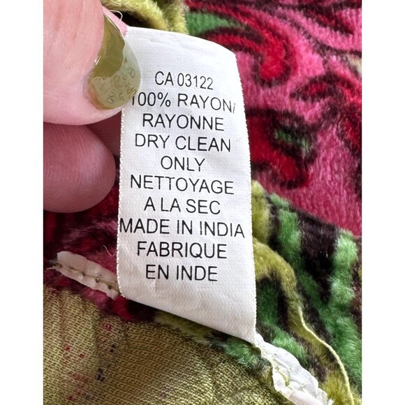 Vintage 90s curtain, pink, green, fuchsia, bold pattern, crushed velvet panel - Picture 10 of 10